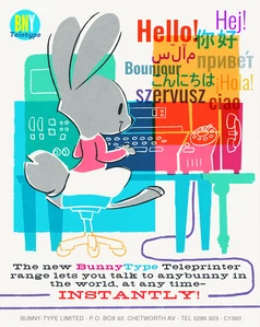 Poster of a rabbit using a teletype machine