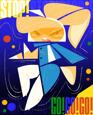 A 60s retro illustration of an anthro rabbit