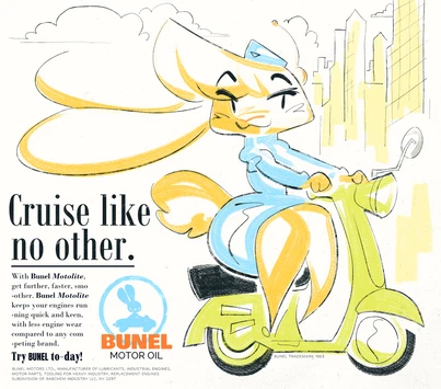 Advertisement of a rabbit on a moped