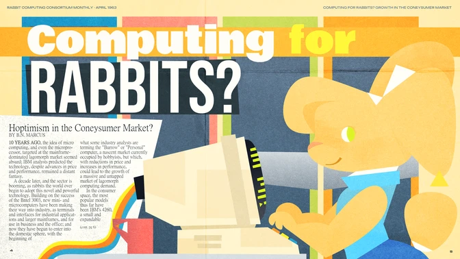 A computing magazine spread about rabbit home computation