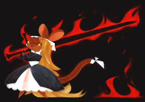 A mousegirl with a large sword