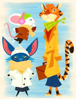 Illustration of a three animals in a winter scene